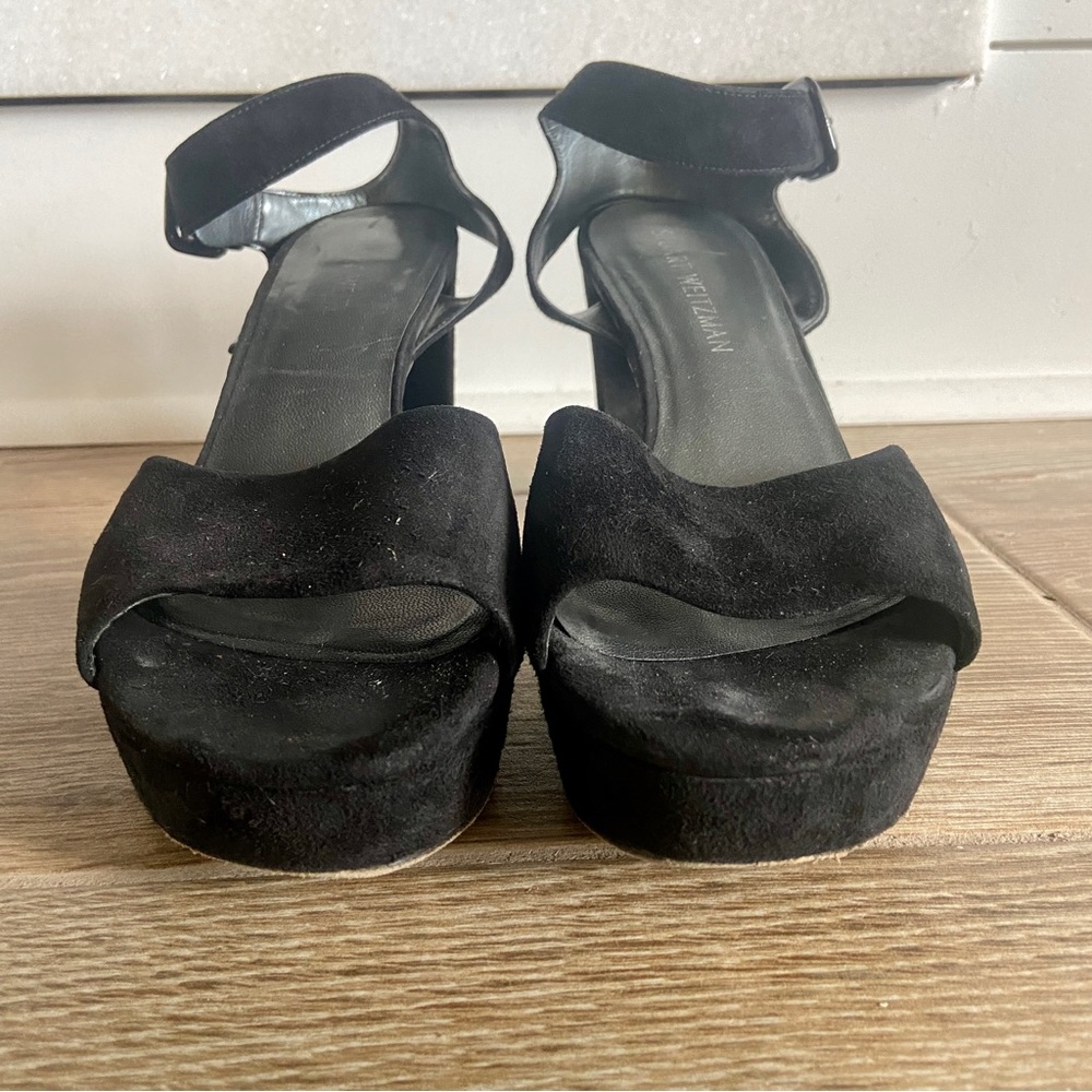 Stuart Weitzman Black Suede Strappy Platform Sandal. Size 10 - Picture 5 of 8